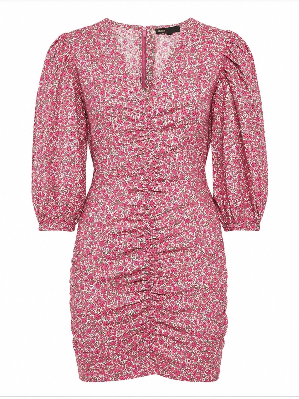 Maje Floral Print Broderie Anglaise Cotton Mini Dress Pink Size FR 40 / US 8 - Picture 4 of 8